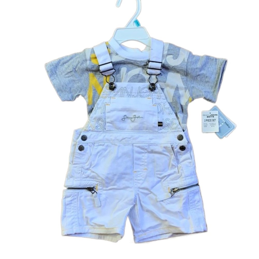🎉 SEAN JOHN Short Overalls & Shirt Set, size 6-12m